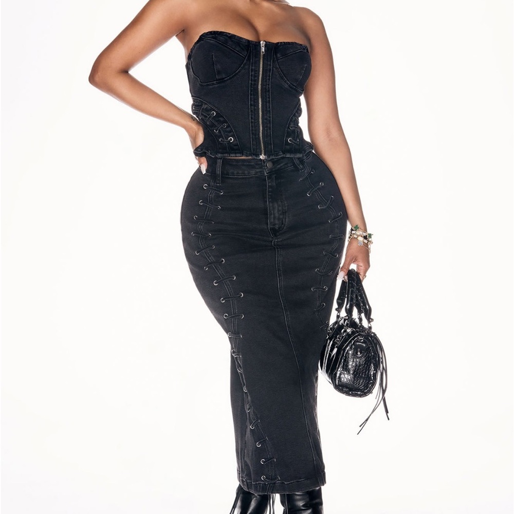 Fashion Nova Black 2 Piece Skirt Set